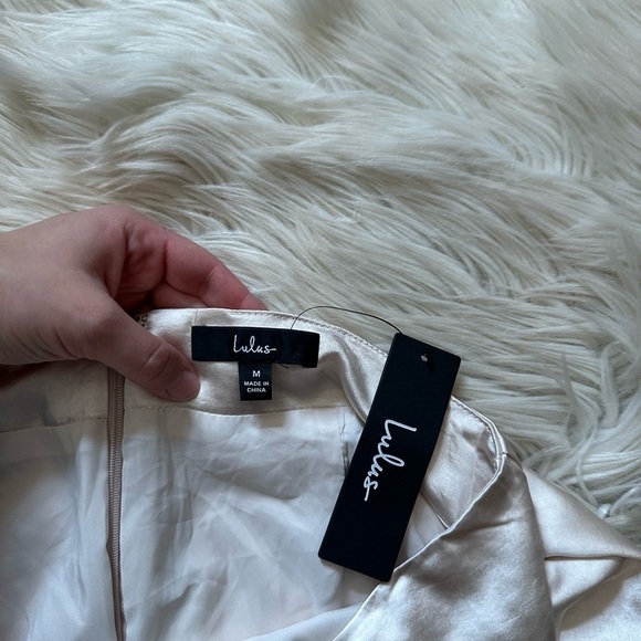 LULU’S Headed To Happy Hour Champagne Satin Midi Skirt - Picture 6 of 6